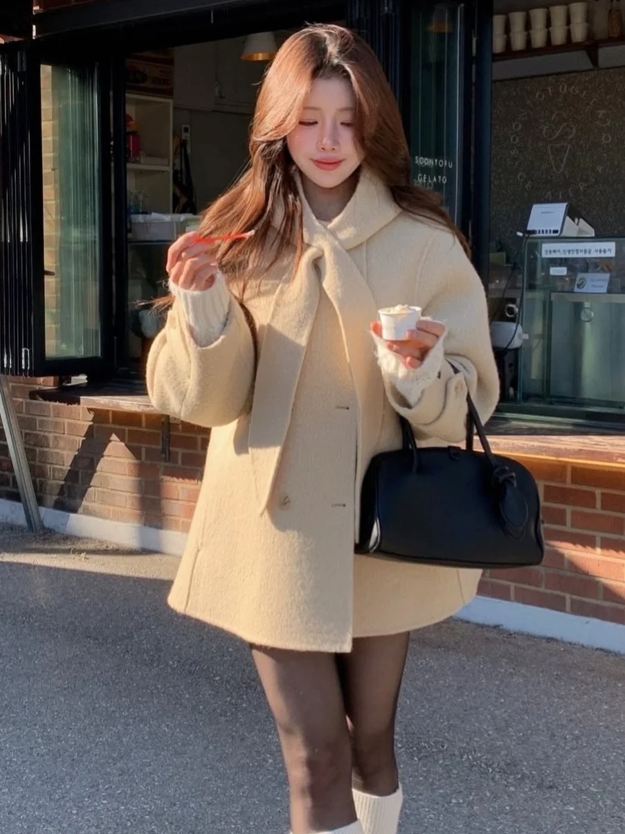 

Двубортное шерстяное пальто со съемным капюшоном в стиле ретро, женское зимнее новое твидовое пальто небольшого размера, другое