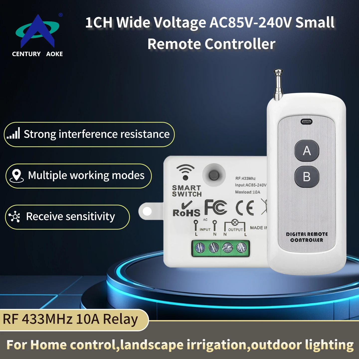 

1Channel AC100V-240V Wireless RF Remote Control 433MHz MINI Wide Voltage Switch Set For Smart Home Advertising Light Box Alarm