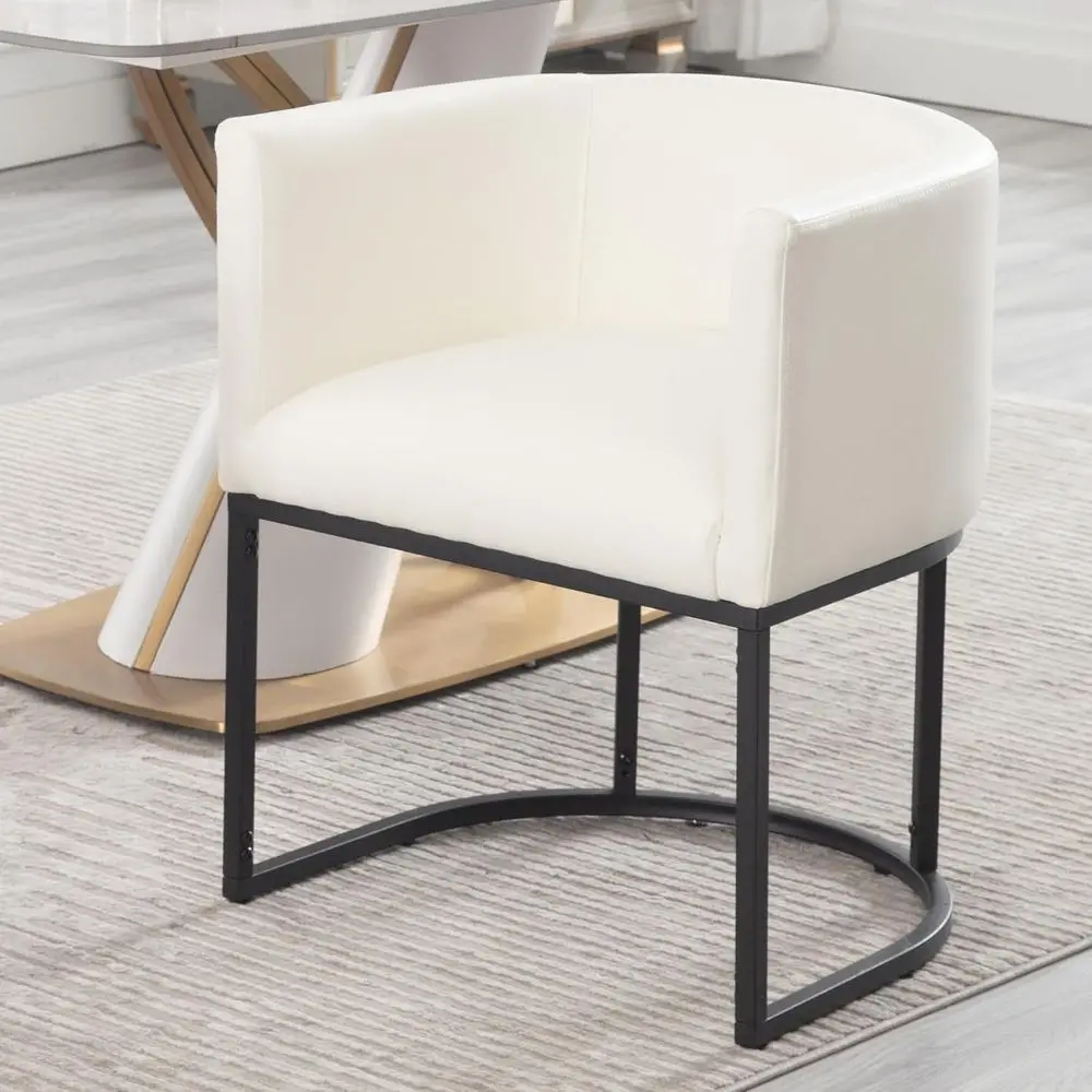 aux Leather Dining Chair ern Barrel Arm Chairs with Black Metal e, Upholstered Kitchen Chairs 18.5