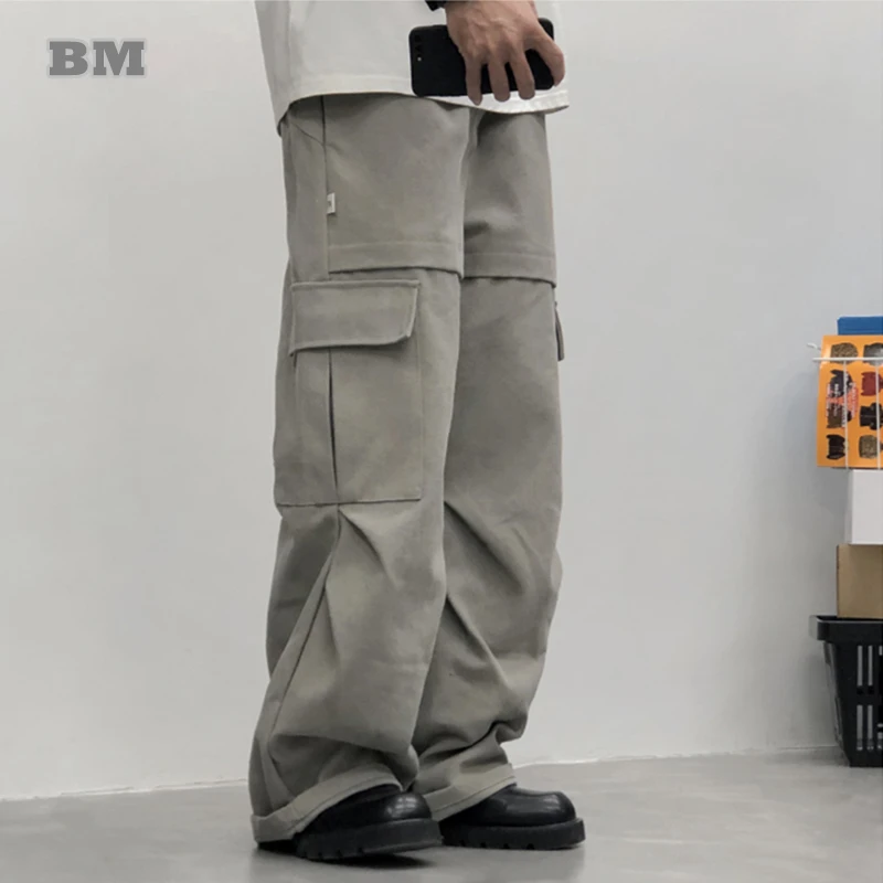 Mens Work Cargo Pants Japanese Retro Heavyweight Canvas Straight Leg Loose Fit Multiple Pockets Utility Tactical Streetwear 2025