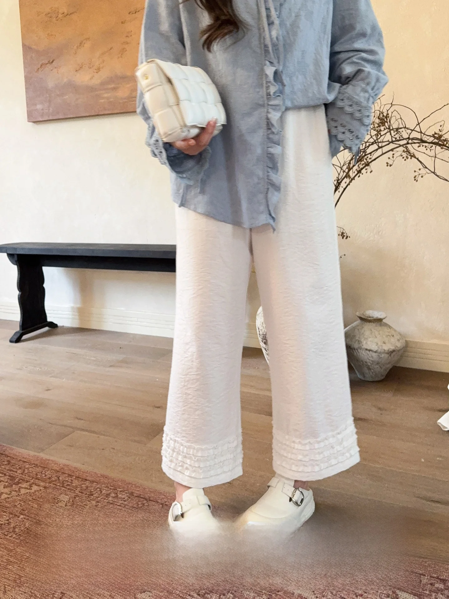

High Waist Wide Leg Casual Pants Floral Cotton Blend Comfortable Women's Summer New Style High Waist Wide Leg Pants