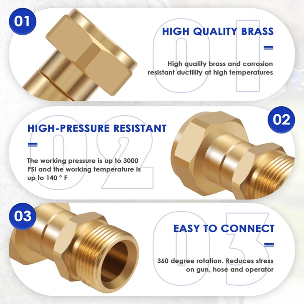 Pressure Washer Swivel Joint  Male M22 Hose Adapter Kink Free Gun and Hose Connection 14mm Internal Thread for Car Cleaning