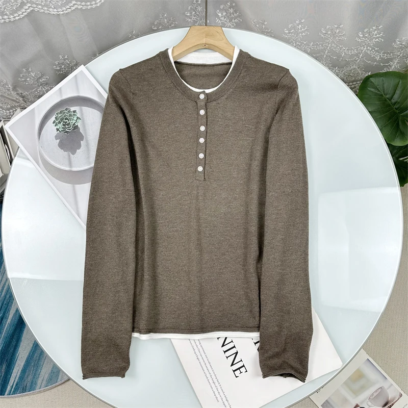 

Slim Fit Color Block Long Sleeve Knitted Sweater Women's Fashion Casual Style Commute Wind Autumn Collection Essential Piece