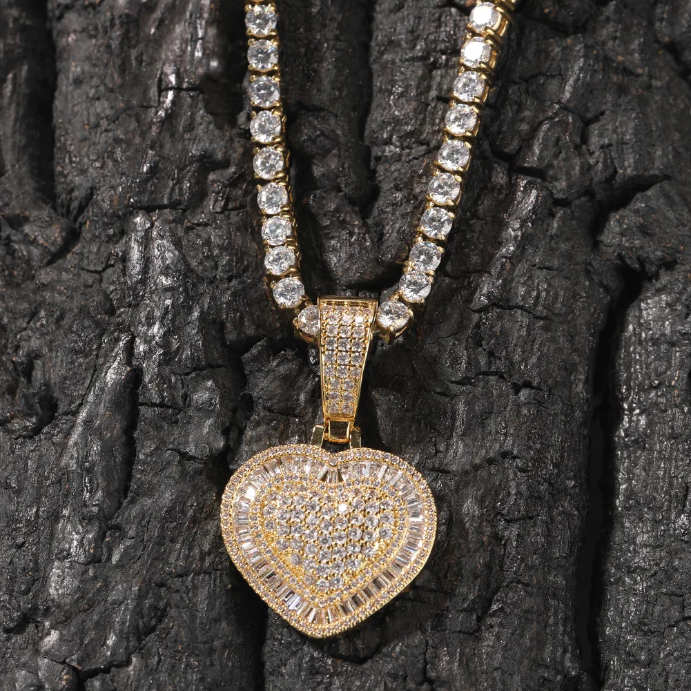 New Heart Shape Iced Out Bling Pendant Necklace Mirco Pave Prong Setting Men Women Fashion Hip Hop Jewelry BP085