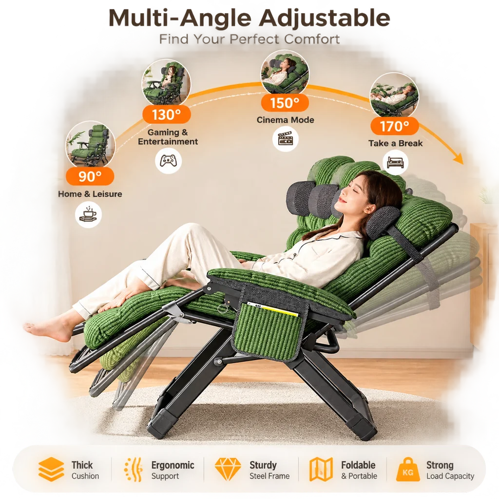 Recliner Chair Folding Lounge Nap Chair Reclining Armchair Adjustable Sofa Couch Rest Seat for Living Room Balcony Office Indoo