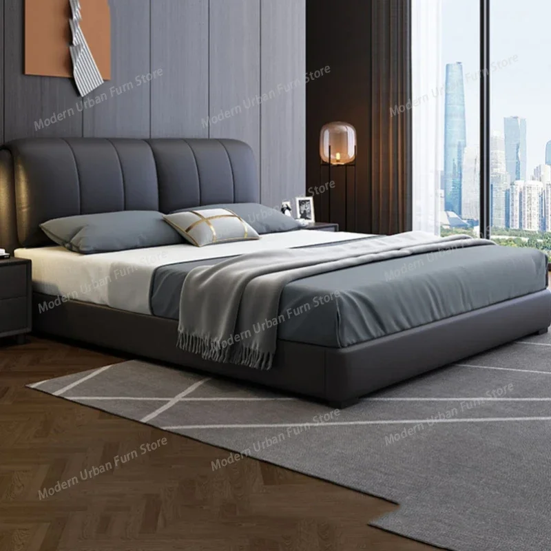 Black Large Frames Double Bed Modern Designer Leather Queen Double Bed Human Wood Muebles Para Dormitorio Nordic Furniture