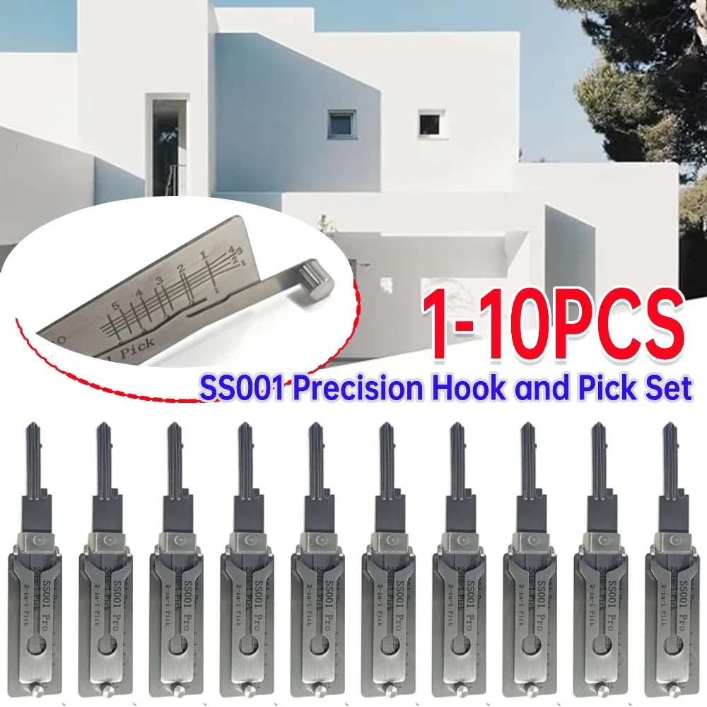 1-10pcs 2-in-1 Key Lock Decoder Stainless Steel Precision Tool SS001 O-ring Pickup Repair Kit Car Maintenance Hand MeasuringTool