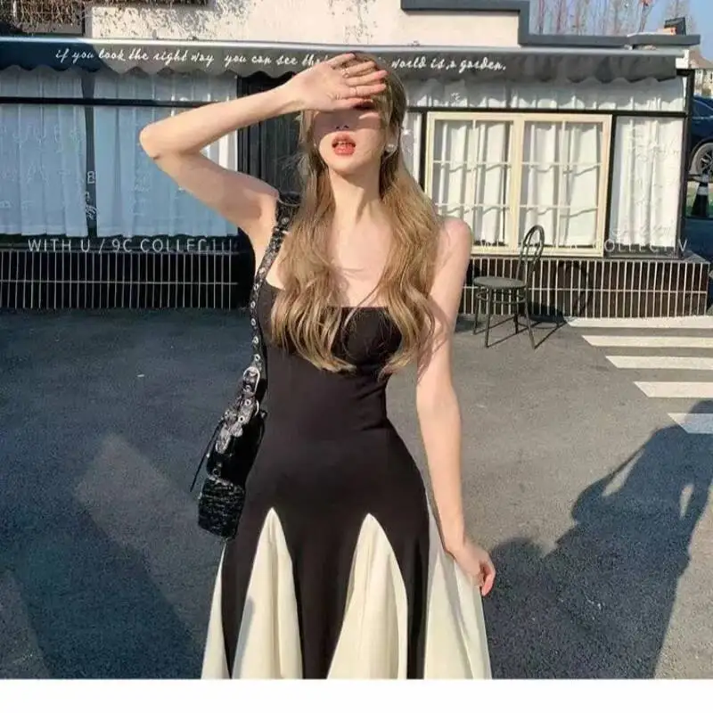 

White Splice Strapl Long Summer Design Slimming Effect Korean Sle High Waist Princ Skirt without Sve