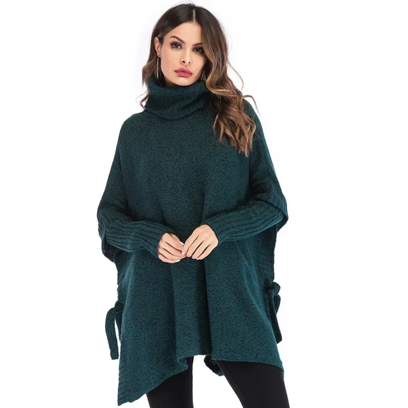 

Chic Warm Turtlenecks Sweaters Women Plus Size Lace Up Knitted Sweater Pullovers Female Loose Poncho Korean Style Jersey Clothes