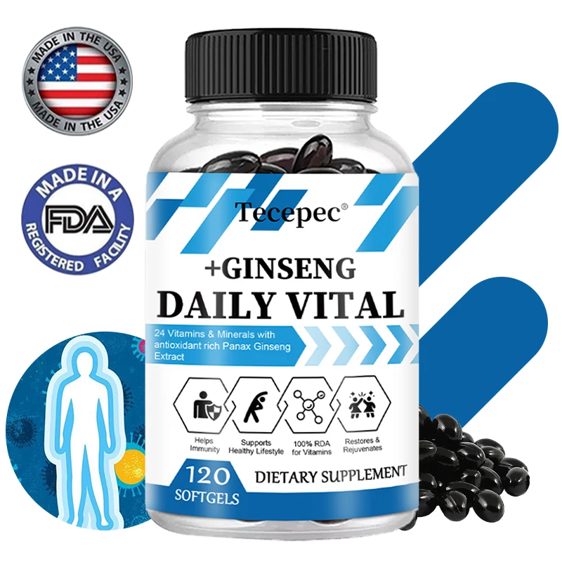 Ginseng Multivitamin with 24 Vitamins & Minerals + Ginseng for Men & Women - Supports Immunity, Vitality & Muscle