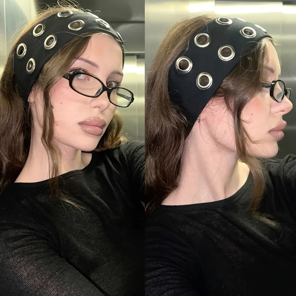 

Широкая металлическая повязка на голову в стиле панк - универсальная эластичная спортивная повязка для музыкальных фестивалей, йоги, походов, в различных цветах