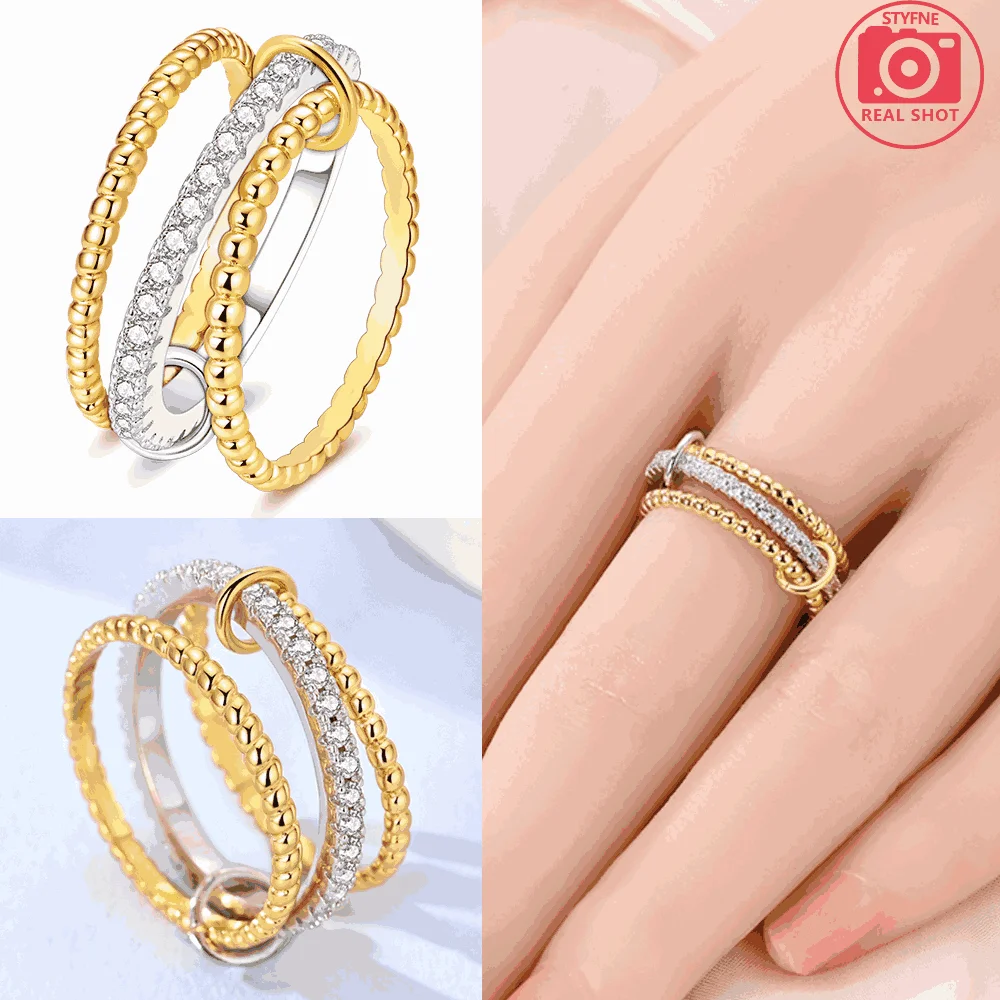 925 Sterling Silver Gold Plated Dangling Star Charm Women Rings Fit Pattern Rings For Women Girls Jewelry Birthday Anniversary