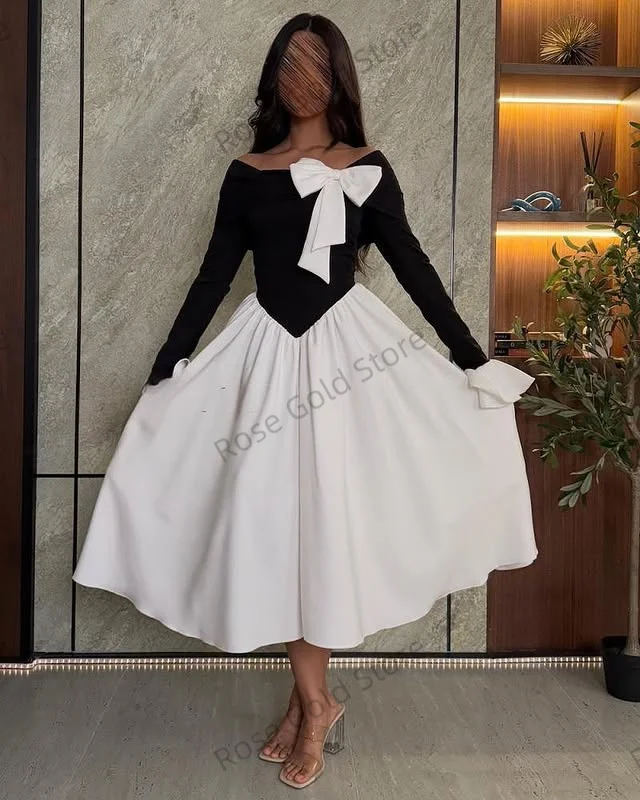Abito da ballo semplice con spalle scoperte per donne arabe A Line Vestidos de Soriee con fiocco Abito da sera corto personalizzato Abbigliamento estivo