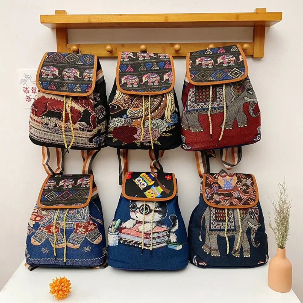 Casual Embroidered Knitted Backpack All Match Harajuku Vintage Cloth Bags Lightweight Canvas National Style Bag Travel