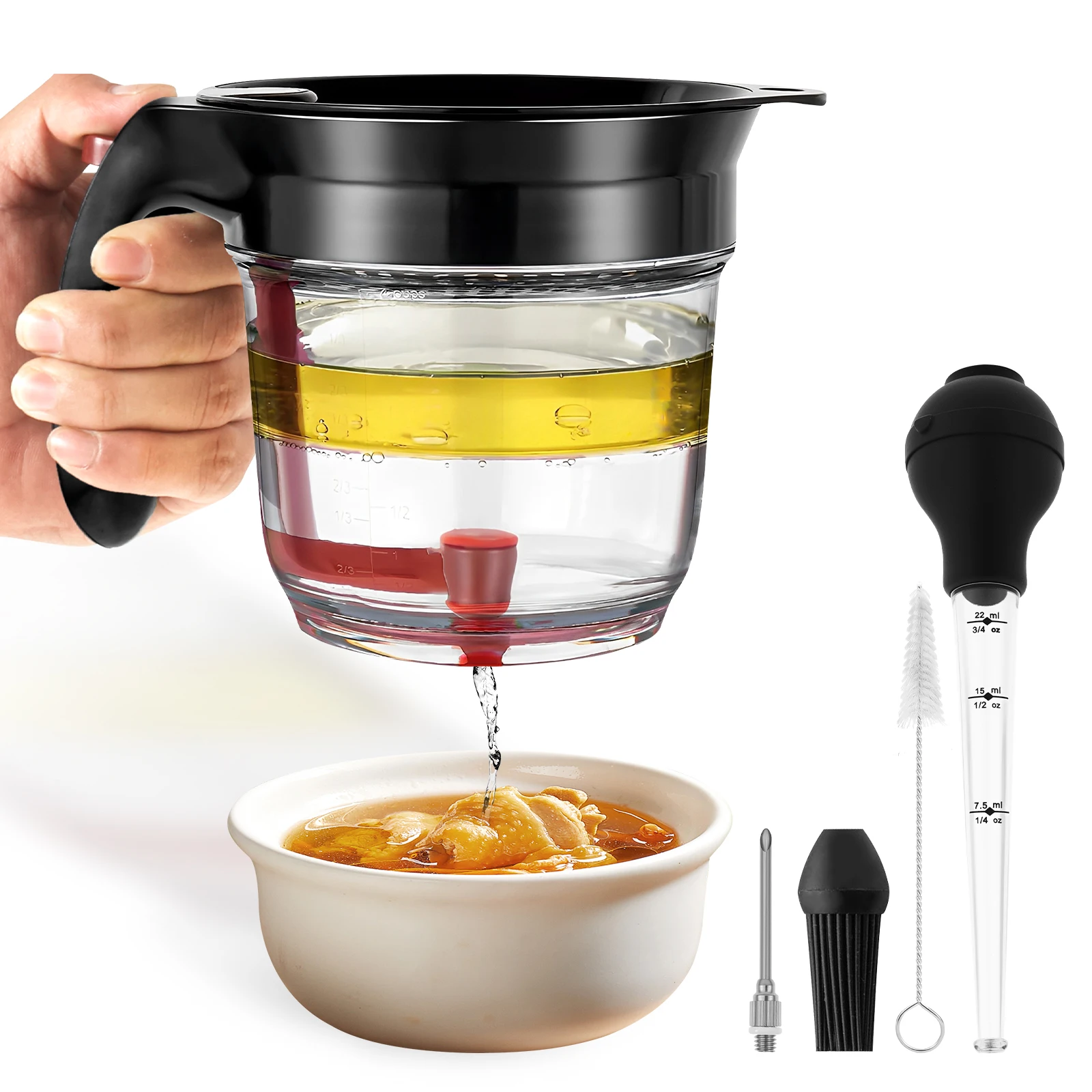 Fat Separator with Bottom Release Efficient Oil Separator Heat-resistant 33.81 Oz Gravy Separators for Cooking Kitchen Gadgets
