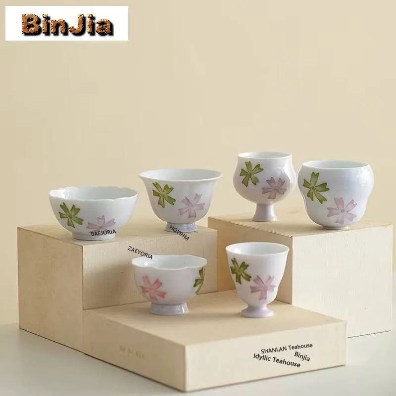 Hand Painted Pink Colored Arita Porcelain Teacup Aesthetic Tea Bowl Mug Tea-tasting Meditation Cup Chazhan Master Cups Gifts