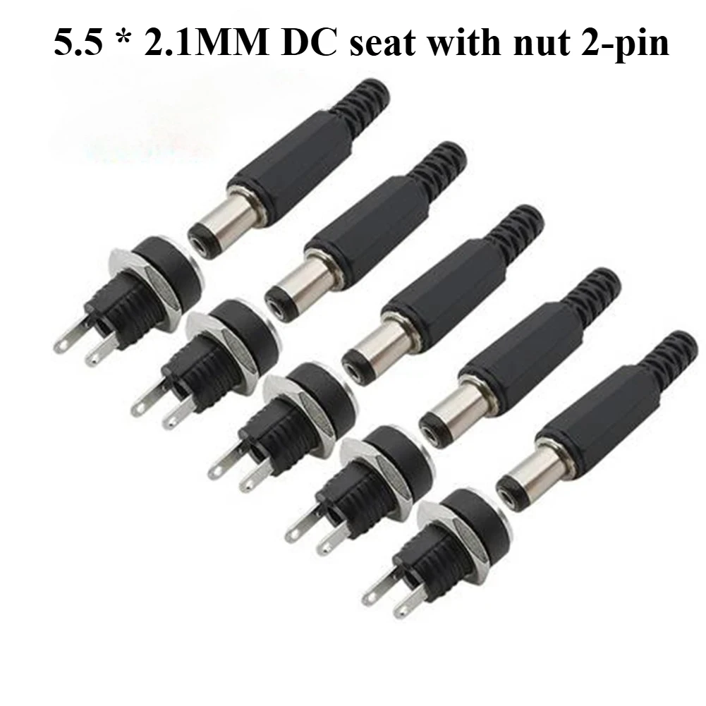 5 paia DC Maschio Jack Spina Femmina Presa Dado Montaggio a Pannello 5.5x2.1mm DC-022B Nucleo di Rame DC Presa di Alimentazione Connettori Terminali