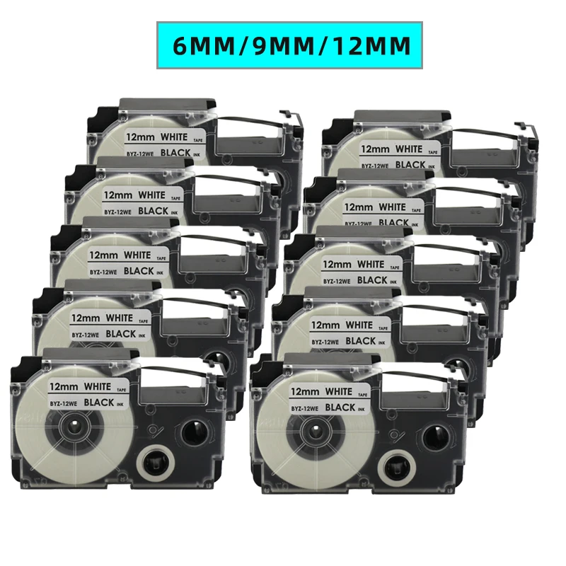 10 PK 6/9/12 Label Tape XR-6WE XR-9WE XR-12WE for Casio KL-60 KL-820 KL-120 KL-130 KL-750 Label Maker