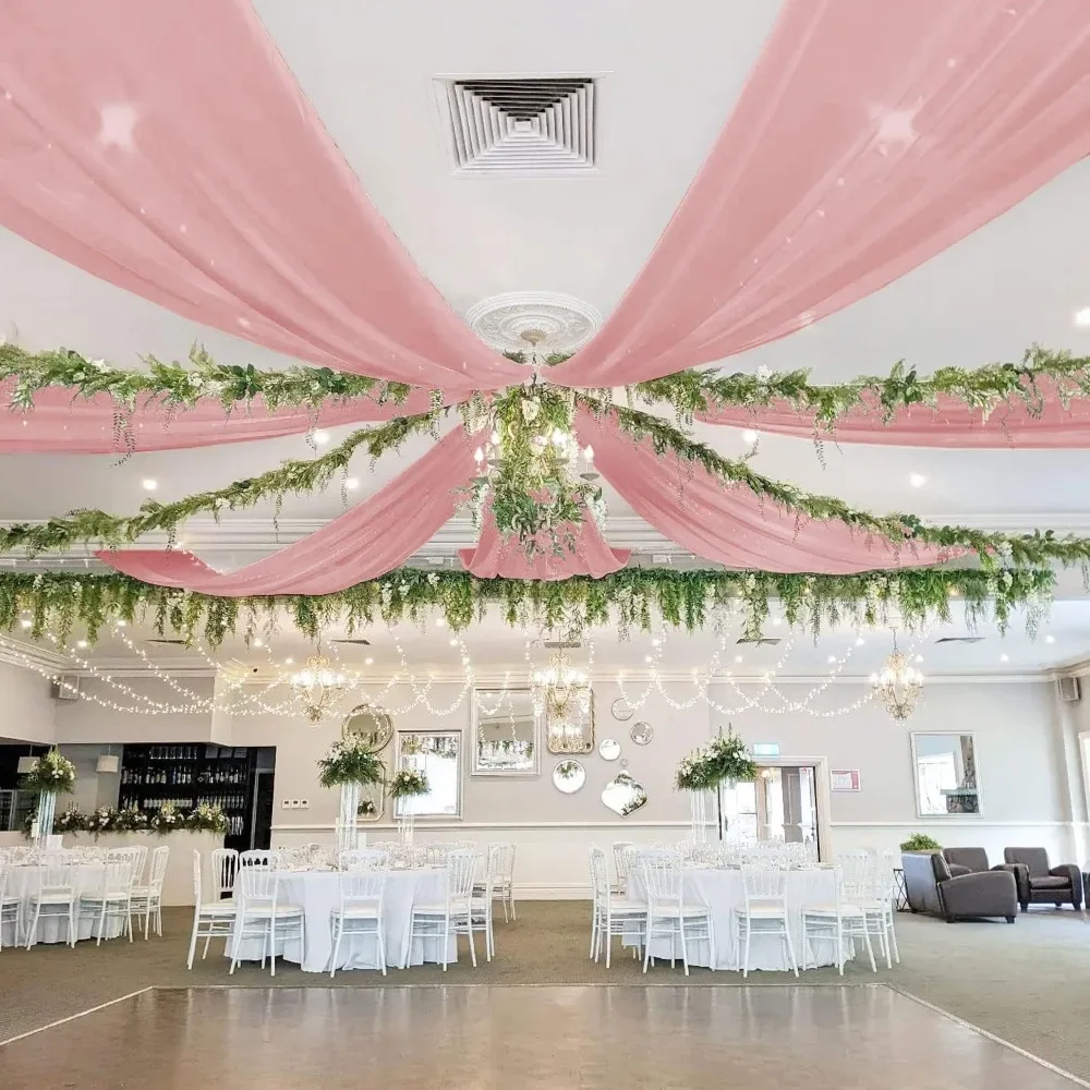 5x30ft Ceiling Drapes for Wedding, Vintage Chiffon Sheer Draping Fabric, 2 Panels Ceiling Drapes