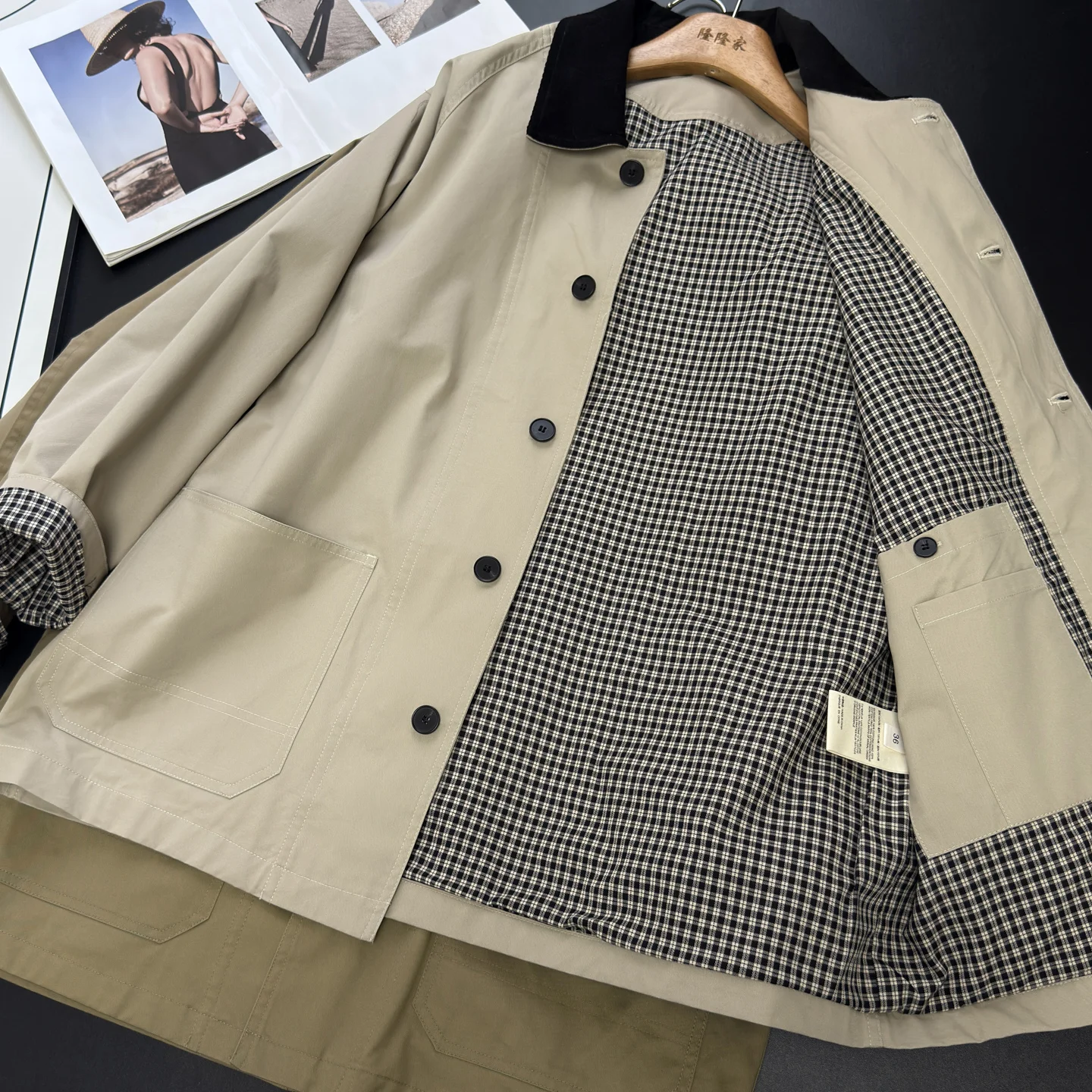 

Barn Sle ort Corduroy Jaet Commute Workwear Cheed Collar Cact Size Cotton Long Sve Mid-Length Single Button