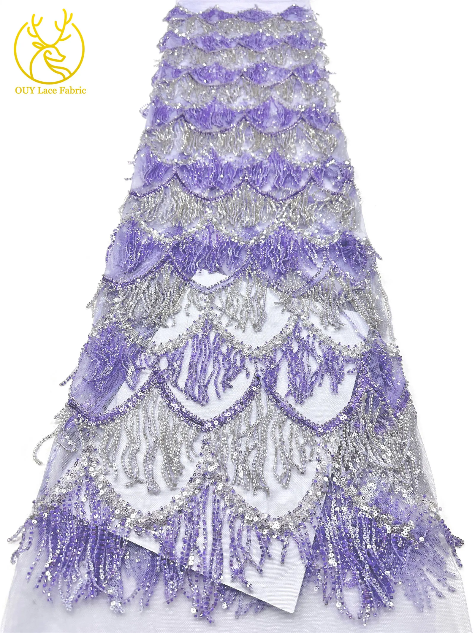 Hochwertiger nigerianischer 3D-Hängeperlen-Spitzenstoff, 5 Yards, hochwertiger französischer afrikanischer Pailletten-Spitzenstoff für Mädchen-Abendpartys – Detail 17