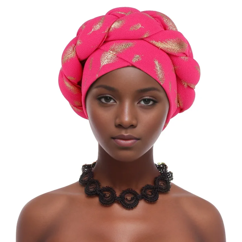 Turbante trenzado de plumas para Mujer, gorros musulmanes, pañuelo para la cabeza, gorro femenino, envolturas para la cabeza, sombrero indio africano, Turbante para Mujer