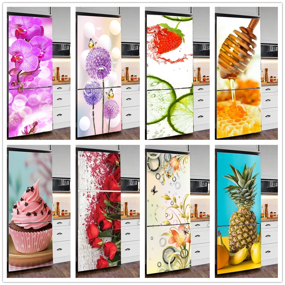 

Food Wallpaper For Refrigerator 3D Wall Sticker Fruit Self-Adhesive PVC Kitchen Decor Fridge Door Cover Decal Custom Size Poster