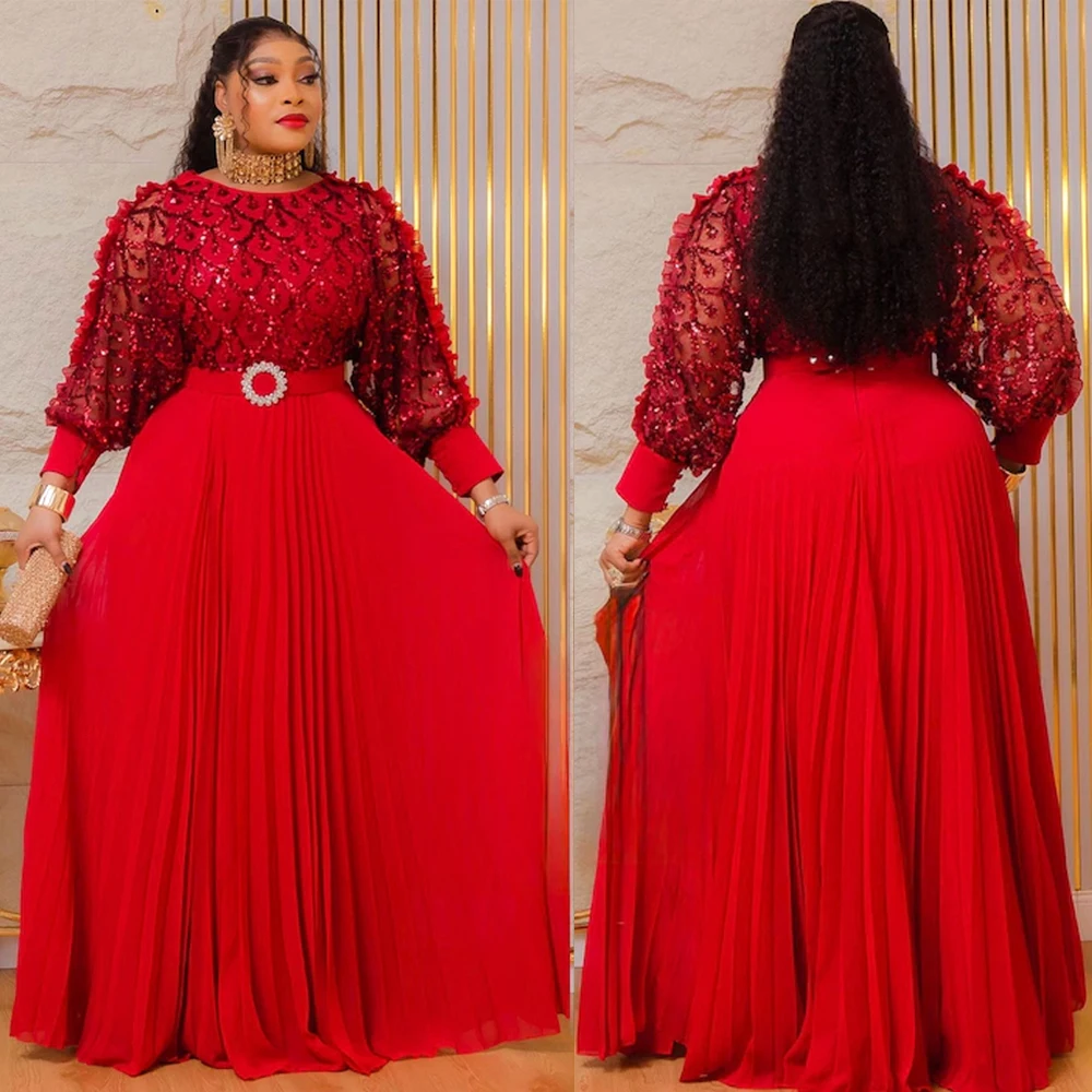 豪華なスパンコールのパーティードレス レディース 長袖ドレス 結婚式 誕生日 プロム イブニングドレス 2026 新年 トルコ アフリカの服