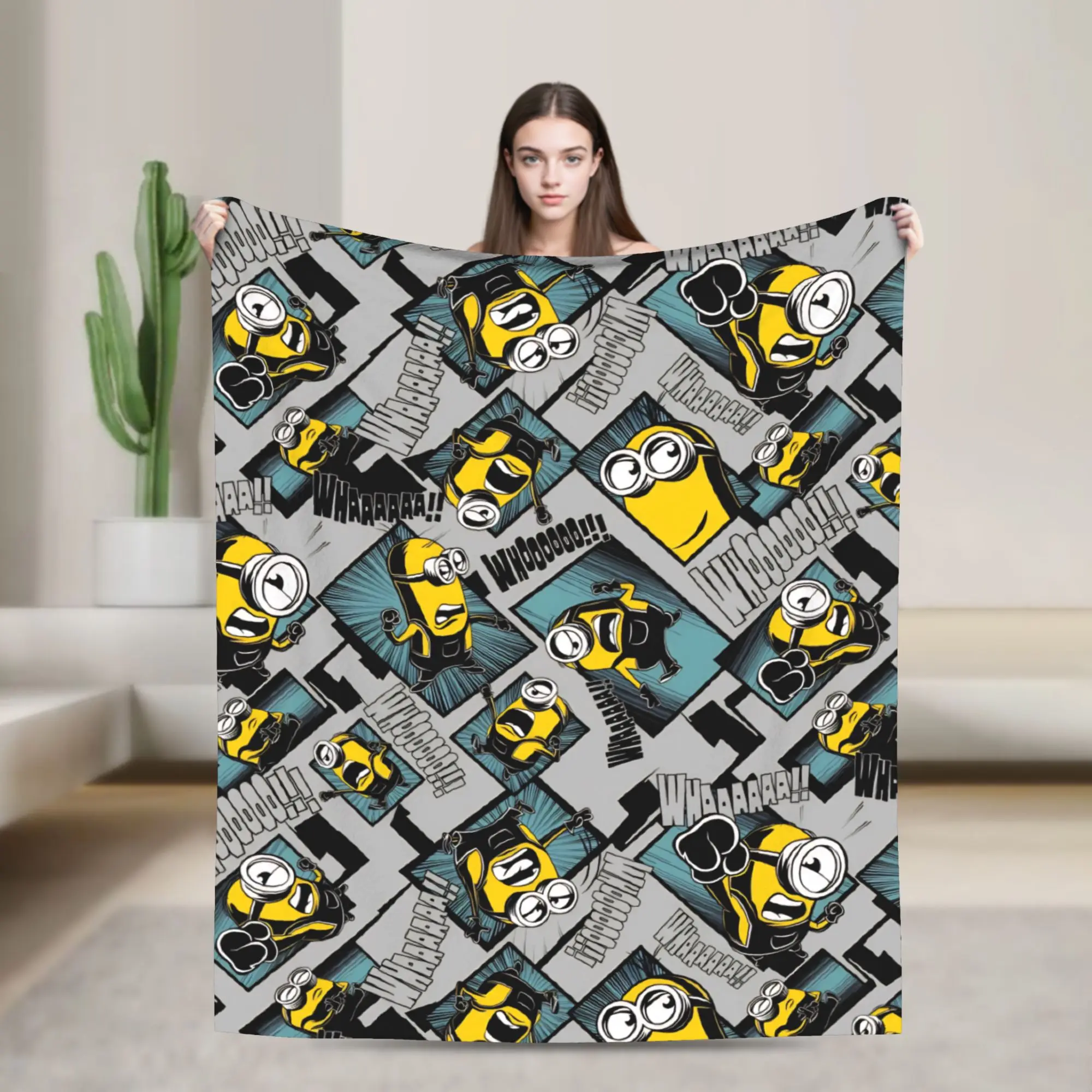 

M-Minions Cartoon Christmas Blanket Travel Office Flannel Throw Blanket For Outdoor Super Warm Customized Quality Bedspread