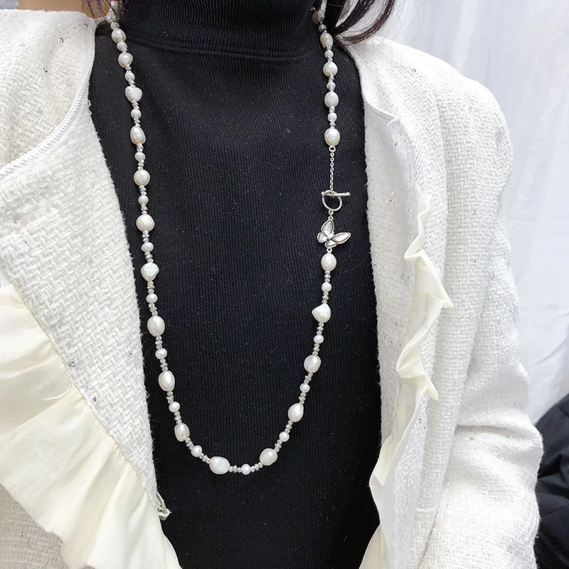 

Store Manager Recommended Freshwater Pearl Necklace Butterfly OT Clasp Irregular Pearl Sweater Chain Versatile High-End Jewelry
