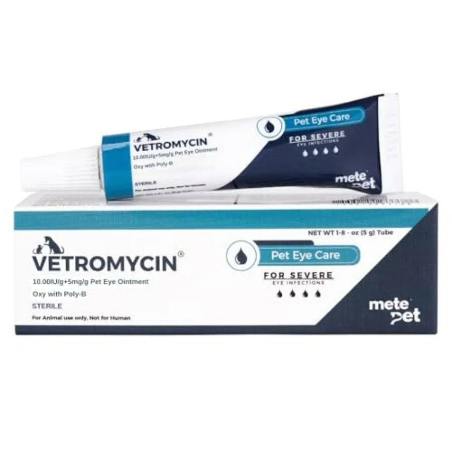 

Vetromycin Pet Eye Ointment for Dogs and Cats 1/8 oz/5gr, 1 Tube - Gentle Daily Eye Care, Easy Topical Application