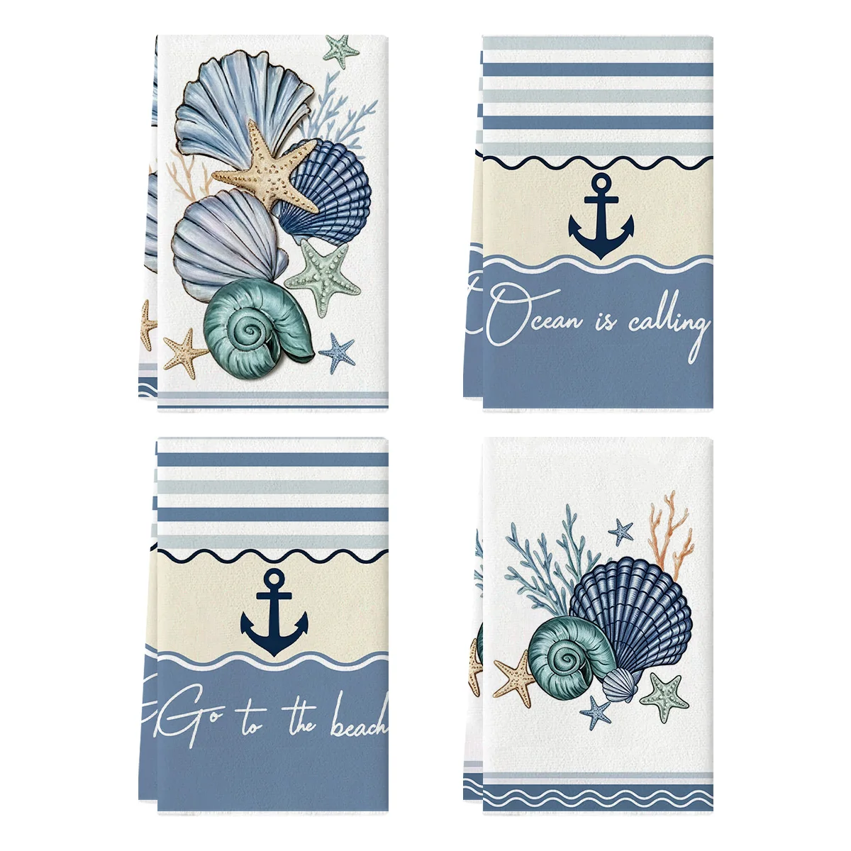 2/4pcs ocean and maritime element printed kitchen towels, cooking and baking kitchen tea towels, essential household items