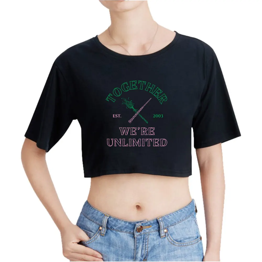 Wicked Together We're Unlimited Vintage 90s Crop Top T-Shirt Fashion O-Neck Tops Oversize Tshirt Fashion Women Tee Blusa Y2k Top