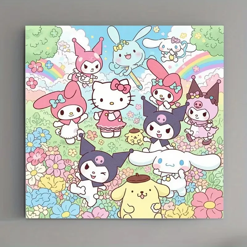Oil Painting by Number Kit Sanrio Family Cartoon Theme Art Canvas Wall Art for Adults DIY Home Decor Gift
