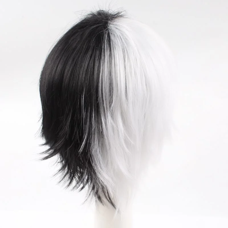 Women Black White Short Party Hair Heat Resistant Ladies Wig