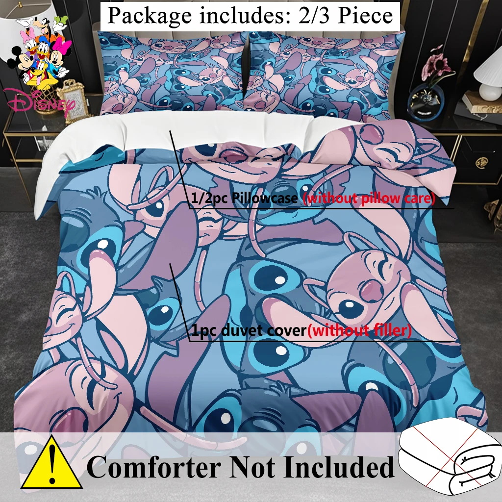 2/3 قطعة مجموعة غطاء لحاف ديزني ستيتش آند أنجل لاف بدون حشو نعومة تشبه السحابة مناسبة لغرف النوم العائلية وغرف الضيوف