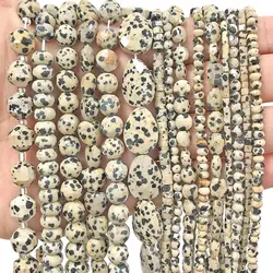 Natural Stone Beads Black Spot Dalmation Jasper Faceted Loose Spacer Beads 15