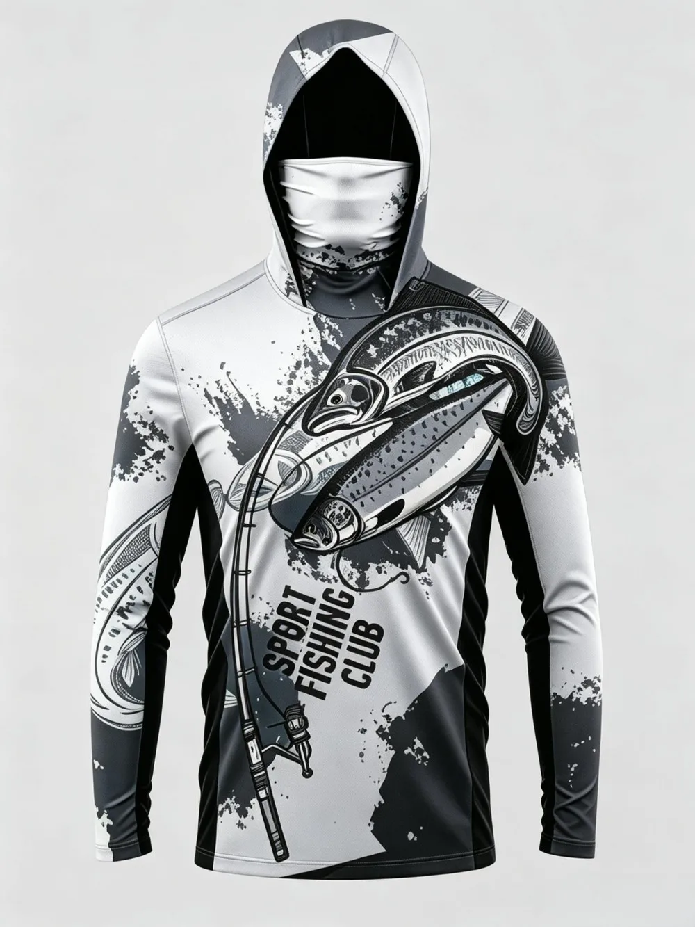 UPF50+ Camo Men Long Sleeve Fishing Hoodie With Face Mask Lightweight Breathable Quick Dry Outdoor Fishing Jersey view 4