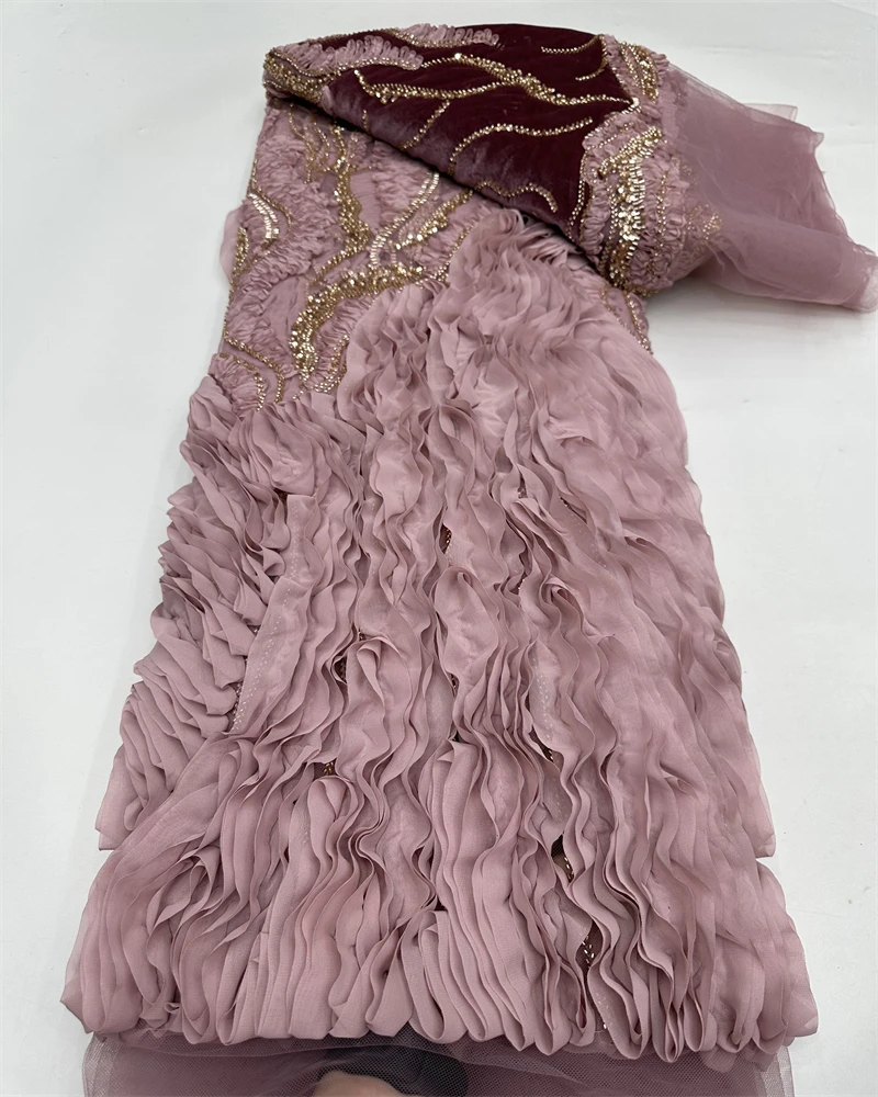 

Nigerian Luxury Sequins Velvet Lace Fabric 2026 High Quality Beads African Lace Fabric French For Women Wedding Party Dresses