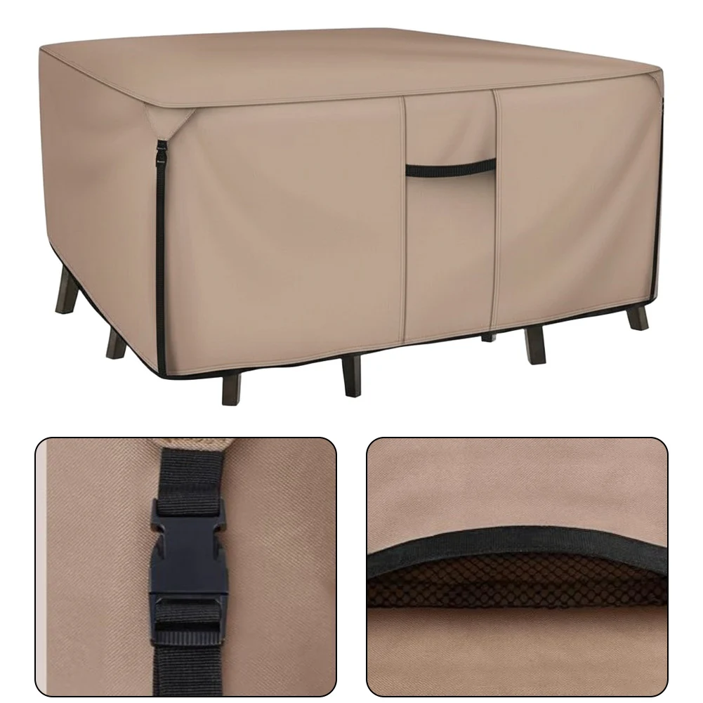 

210D Oxford Waterproof Patio Table Cover Heavy Duty Fit for Standard Patio Tables Up to 136 by 74 Inches Brown