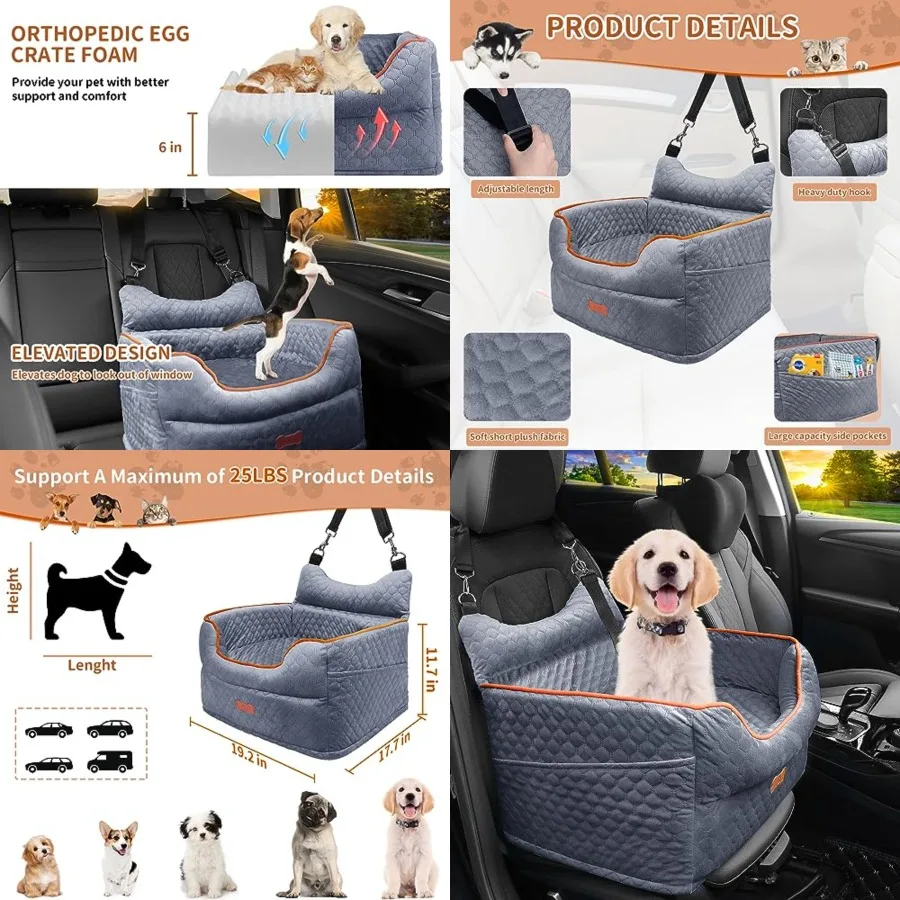 

Dog Car Seat - Memory Foam Dog Booster Seat for Small Dogs Up to 25lbs-Elevated Pet Car Seat with Storage Pockets and Dog Seat