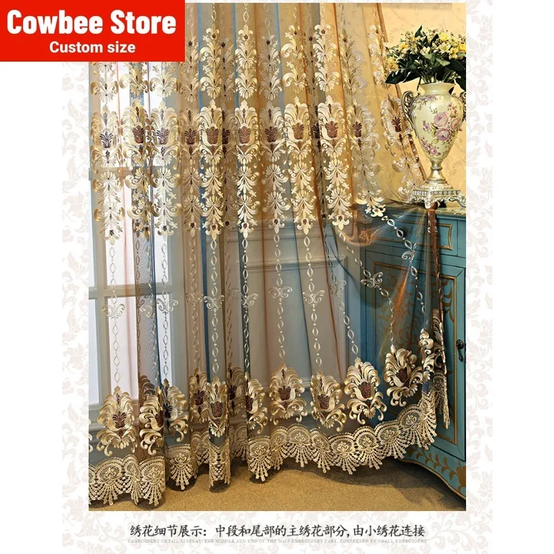 Luxurious European Embroidery Yarn Partition To Prevent Mosquitoes Custom Size  Curtains for Living Room Bedroom Dining Classic