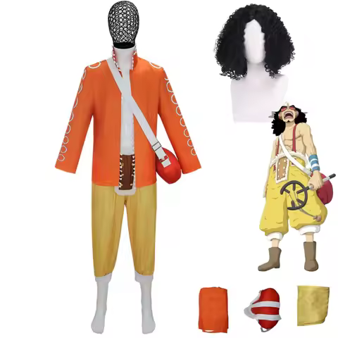 Anime Usopp Cosplay Costume Two Years Later Exploded Wig Orange Long Sleeves Coat Uniform Man Halloween Christmas Suit