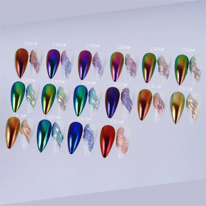 FSIXCL Nail Chrome Powder Chameleon Glitter Color Shift Effect for Manicure Decoration Metallic Mirror Iridescent Pigment Dust