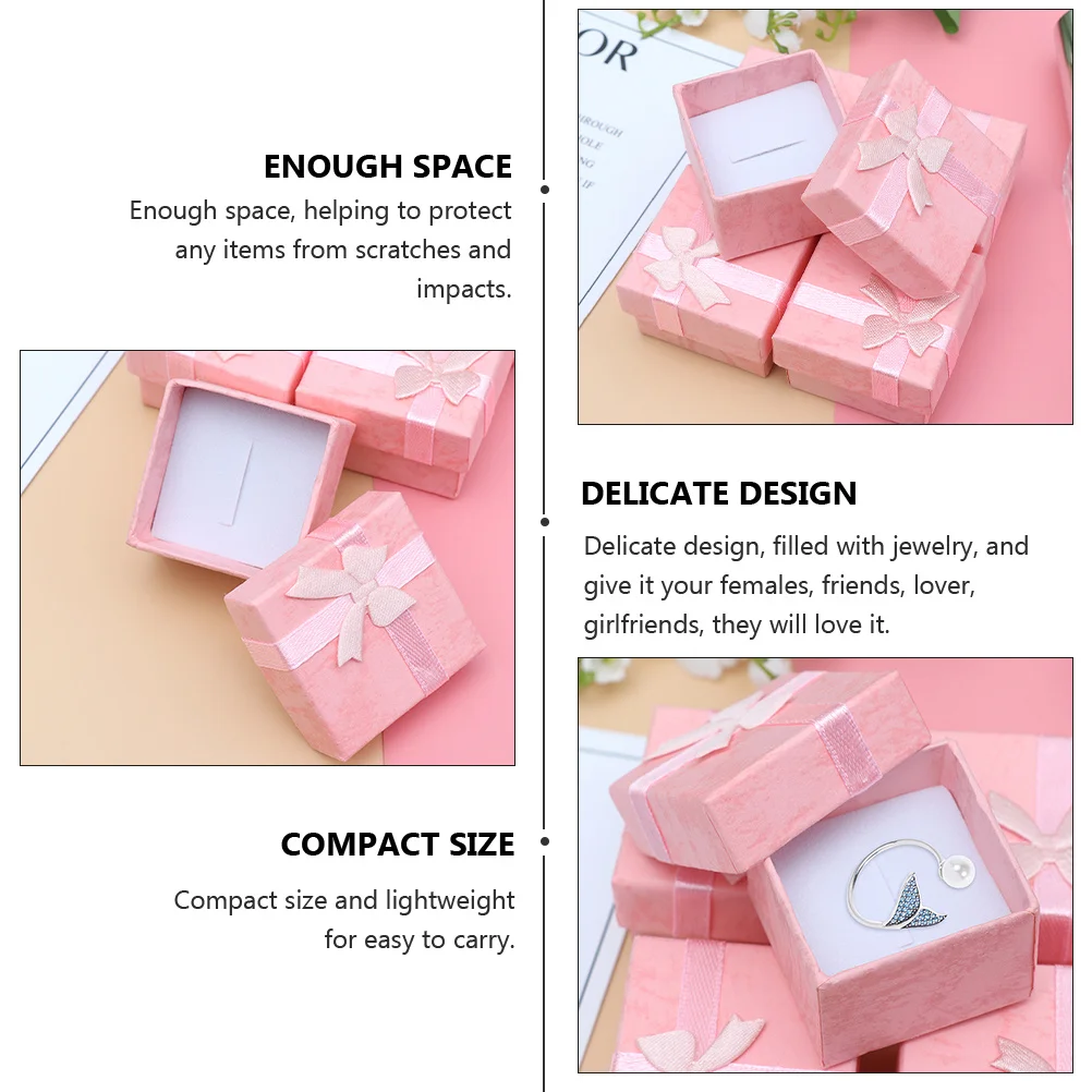 12 قطعة من صناديق المجوهرات بعقدة على شكل فيونكة، حافظات تخزين أنيقة للخواتم والأقراط للسيدات، حامل هدايا مدمج وخفيف الوزن للسفر