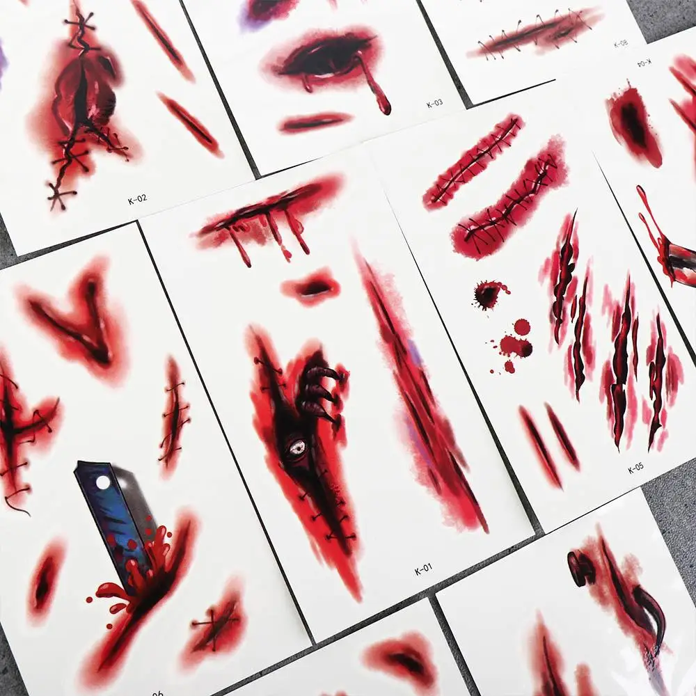 الرجال هالوين نابض بالحياة للماء المؤقتة الوشم ملصقات الوشم الوجه التصحيح ملصقات فن الجسم