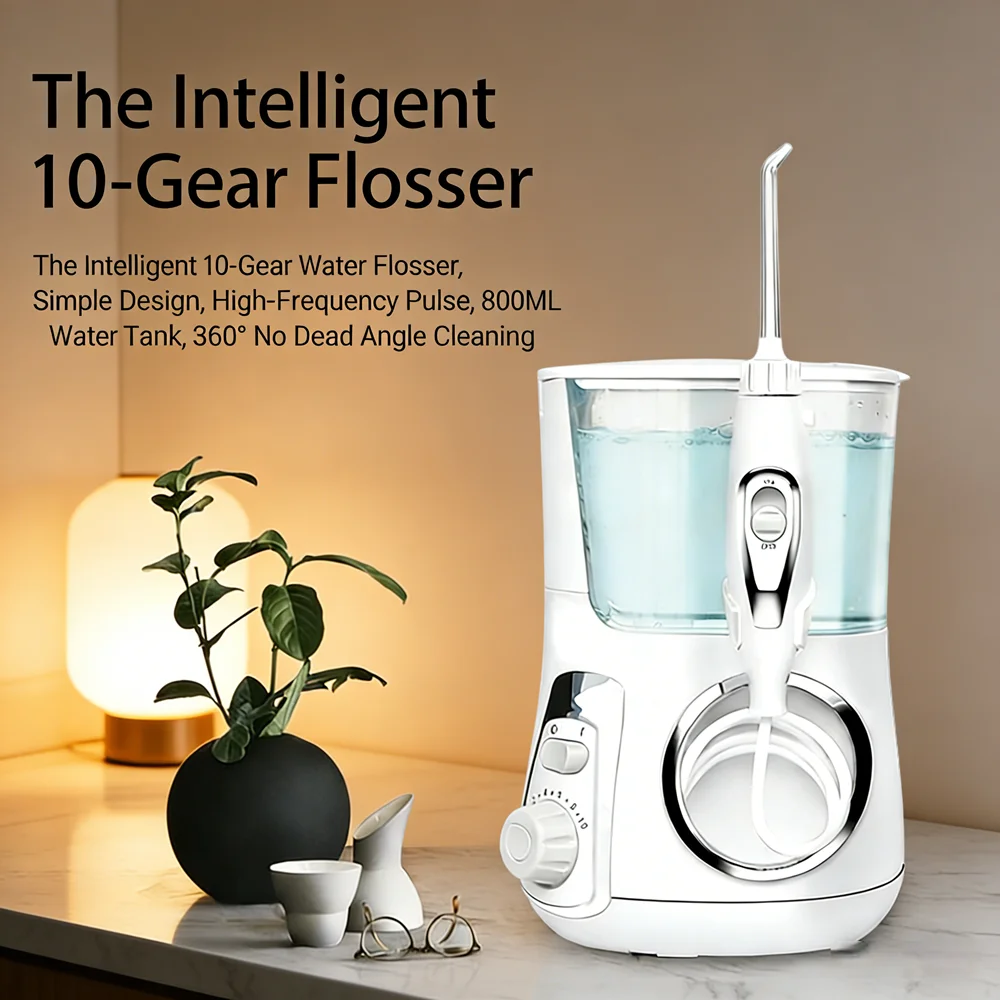 

Настольный ирригатор для полости рта 800 мл, 10 режимов, 5 насадок, электрический водный флоссер, устраняет неприятный запах изо рта и кариес