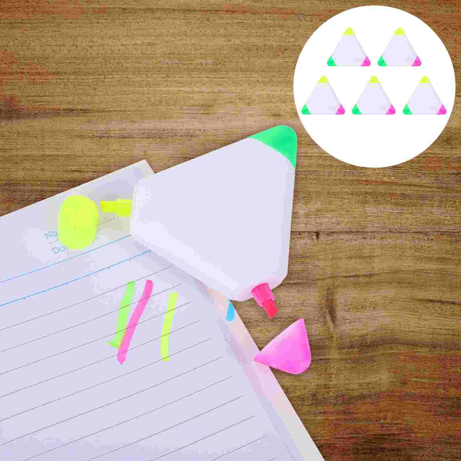 5 Pcs Triple Triangle Highlighter Highlighters Rainbow Plastic Fluorescent Drawing Pens Markers