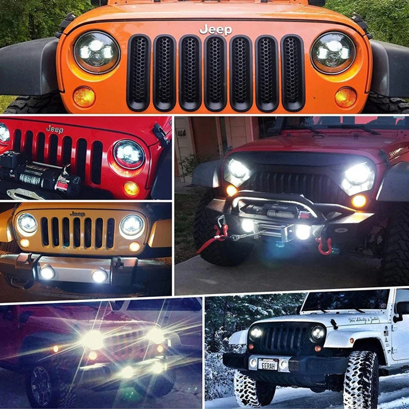 7 Inch LED Headlight 6000K 60W For Jeep Wrangler JK TJ Headlights Angel Eye DRL Amber Turn Signal Wrangler Headlight