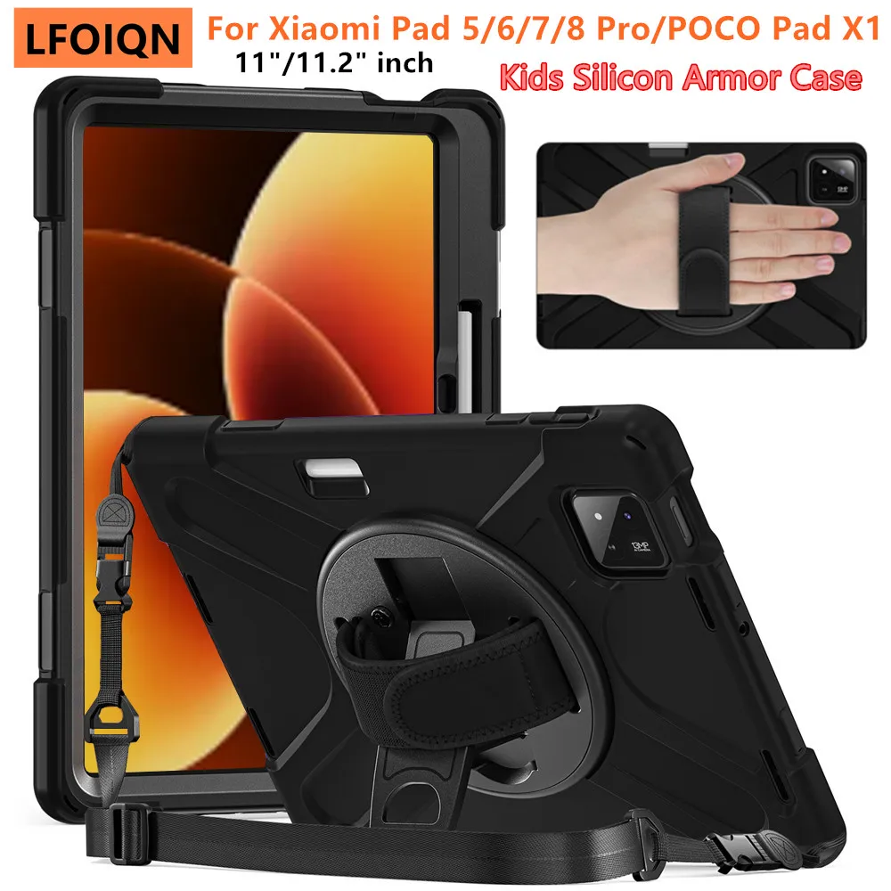 LFOIQN Kids Rugged Case For Xiaomi Pad8 Pad 5 6 7 8 Case for Xiaomi Mi Pad 5 6 7 8 Pro 11" 11.2'' Poco Pad X1 Tablet Stand Cover